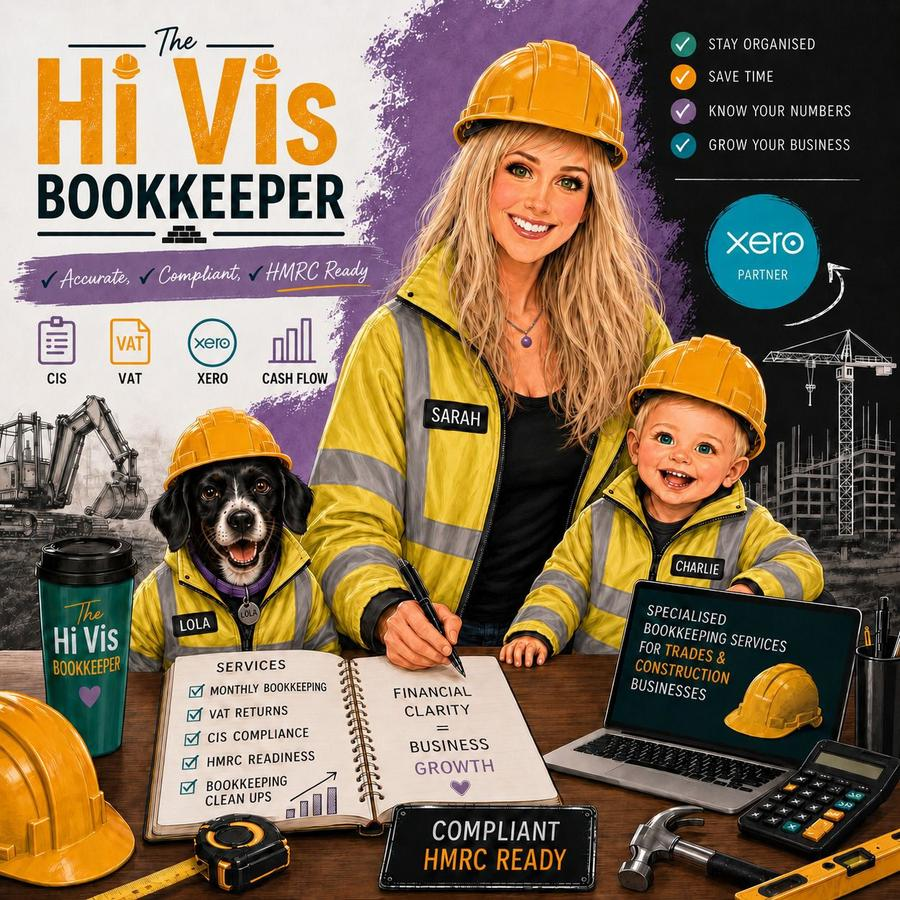 The Hi Vis Bookkeeper - Sarah with Charlie and Lola, bookkeeping for trades and construction businesses